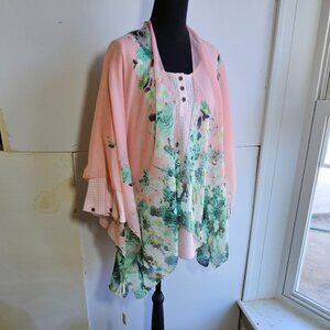 Peach 8/10 knit tunic & peach/green wrap